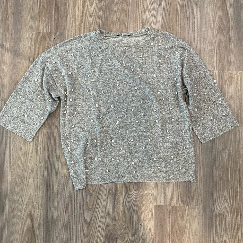 Zara Grey with pearls too size small